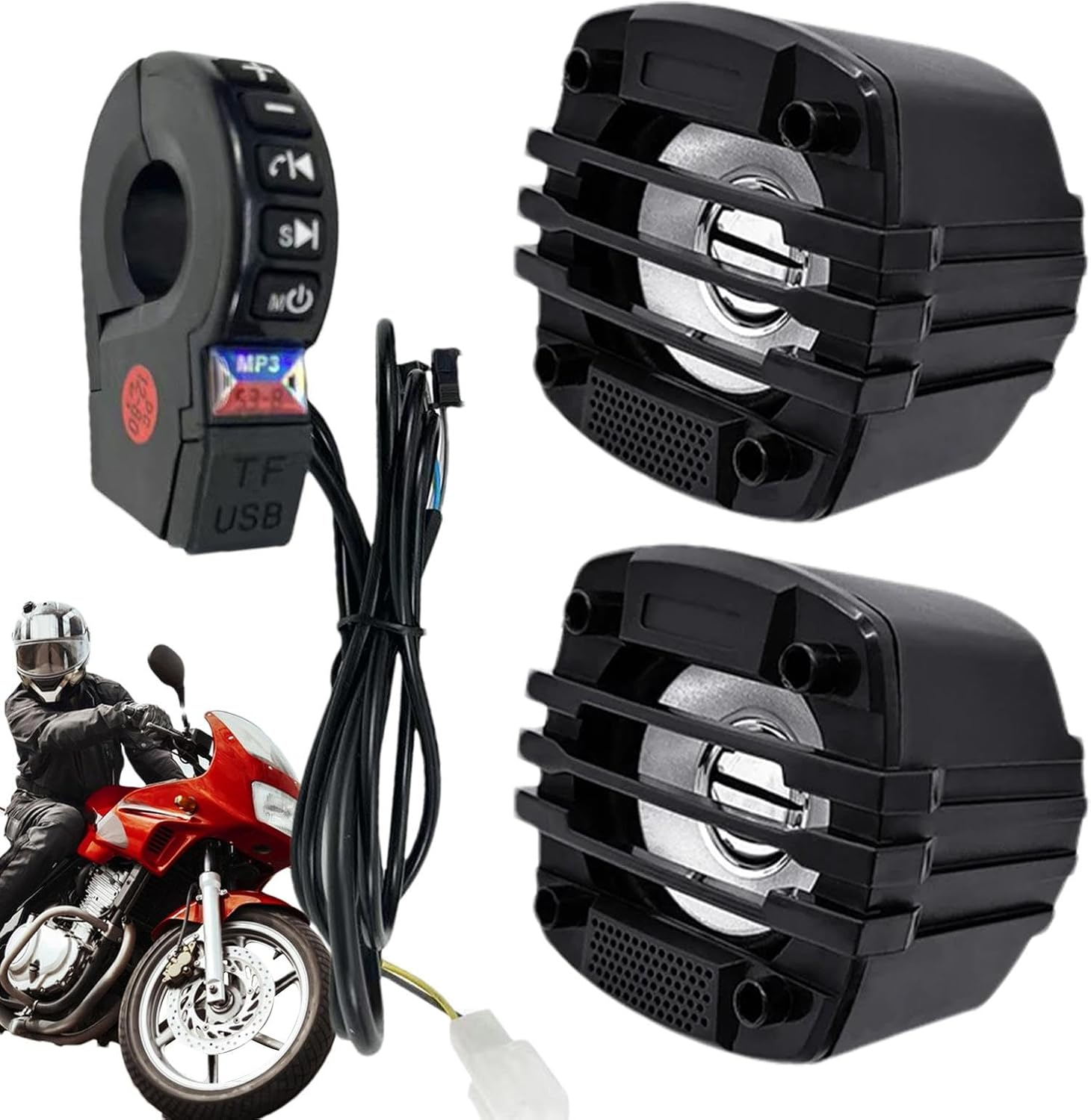 Handlebar Speakers for Motorcycle - Motorcycle Audio Sound System for Handlebar | Motorcycle Stereo, Waterproof Radio Amplifier, Hifi Sound for Motorcycle Motorbike Scooter