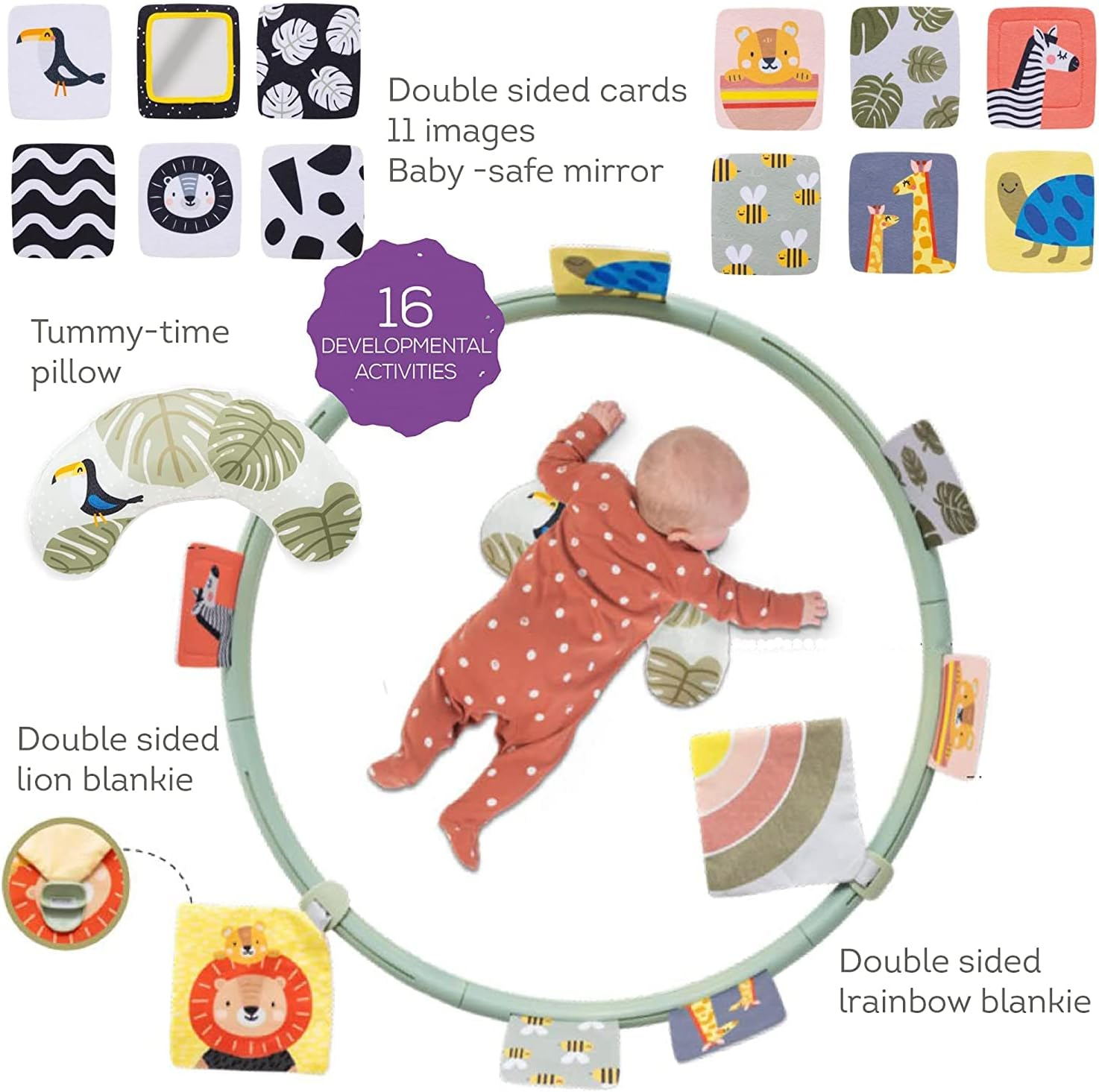 Taf Toys Tummy Time Trainer for Newborns & Babies, Developmental Activity Center with Detachable Pillow & Toys Encourage Baby&rsquo;S Senses Development, Fine & Gross Motor Skills & Eye-Hand Coordination.