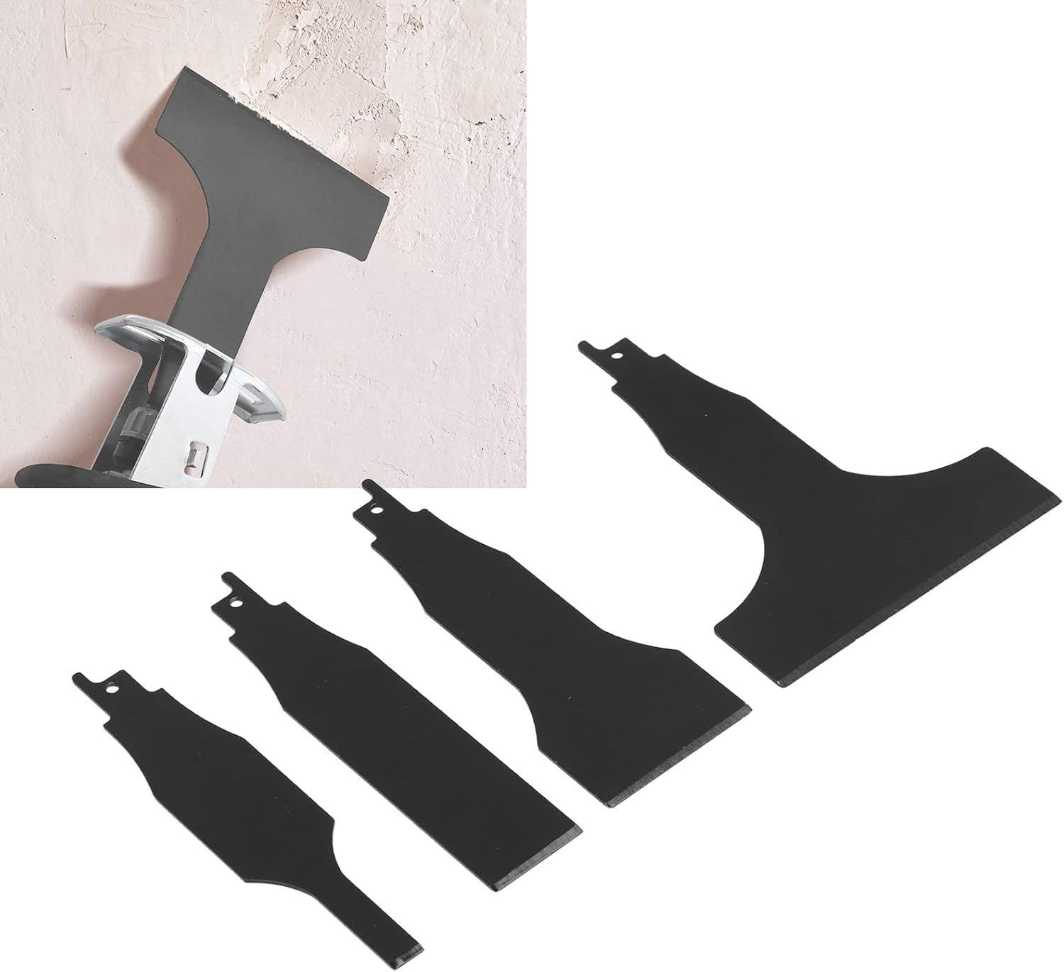 CHICIRIS 4PCS Reciprocating Saw Scraper Blade, High Carbon Steel Reciprocating Saw Scrapers Tile Cleaning Tools for Home Cleaning, Black, 10Mm/30Mm/50Mm/100Mm, Suitable for Semi Hard Materials image number 5