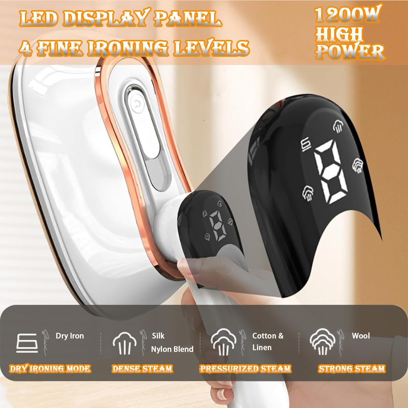 Portable Steamer Iron for Clothes anti Steam Gloves 1200W Handheld Fabric Steamer with LCD 180Ml Water Tank 10S Fast Heat-Up 4 Ironing Modes Mini Clothing Steam Iron for Home, Dorm, Travel image number 2