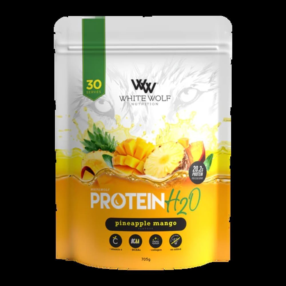 WHITE WOLF NUTRITION Protein H20 Pineapple Mango Powder, 705G, 30 Serves, 20.2G Protein per Serve image number 1