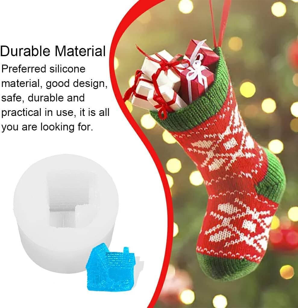 Biscuit Molds Kitchen Baking Handmade Christmas Themed Embossed Mould Dessert Fondant Casting Die Cupcake Chocolate, Xmas Snow House