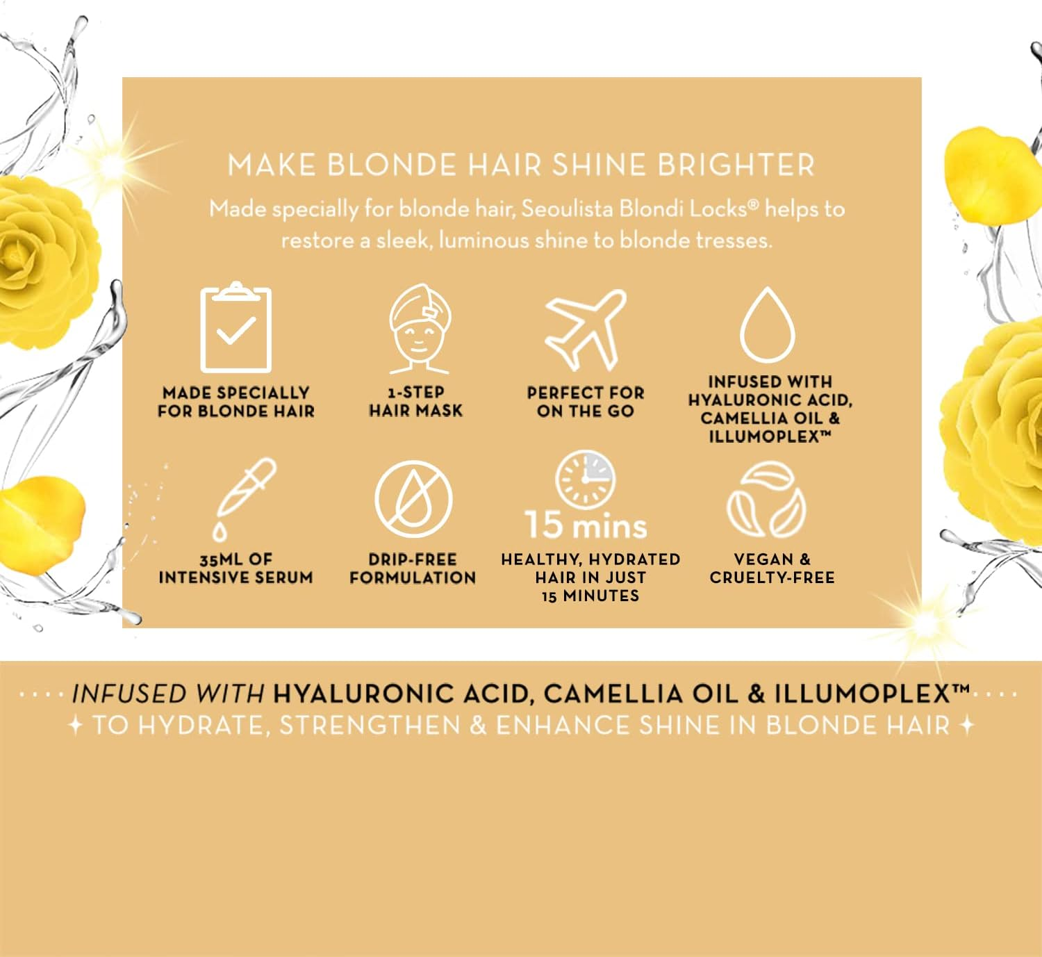 Seoulista Beauty Blondi Locks Hair Mask - HELP RESTORE LUMINOSITY and SHINE to BLONDE HAIR | Designed to Deeply Hydrate, Strengthen and Deliver a Shimmering Sheen to Blonde Hair, Beige image number 5