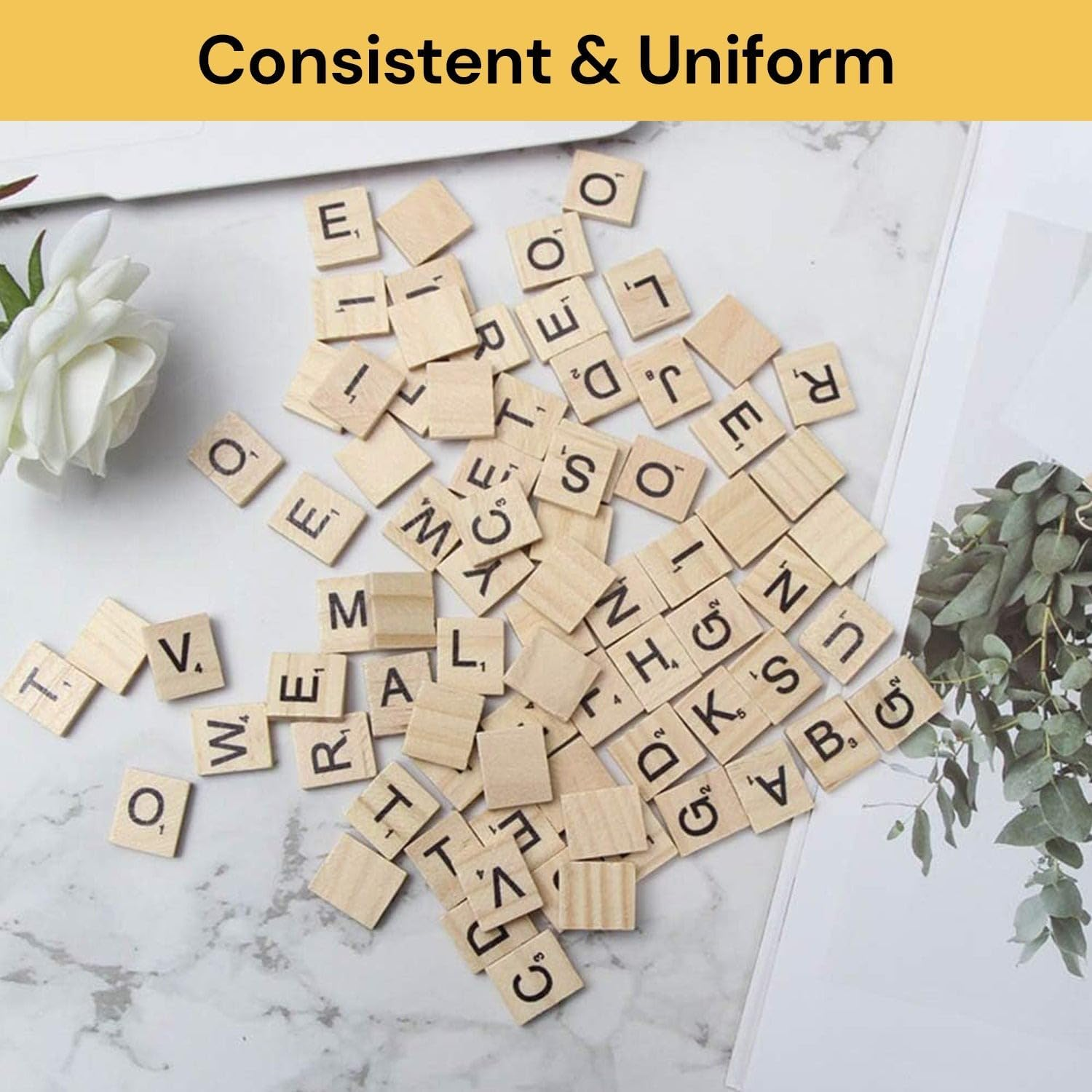 100Pcs Wooden Alphabet Letters Scrabble Tiles Set / DIY Letter Crafts for Children Kids Student image number 2