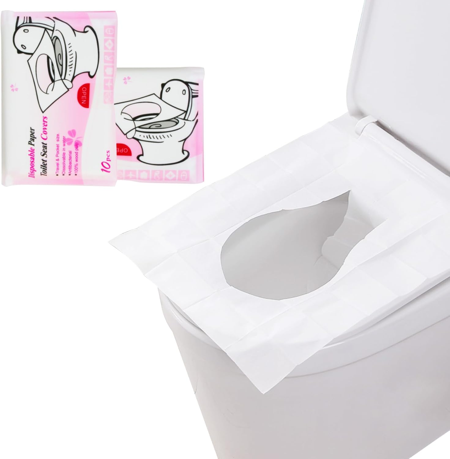 Ozessence 20 Pcs Soluble Water Disposable Toilet Seat Covers, Travel Toilet Seat Covers Anti-Slip Waterproof Protection for Travel Public Restrooms Camping Adults & Kids image number 4