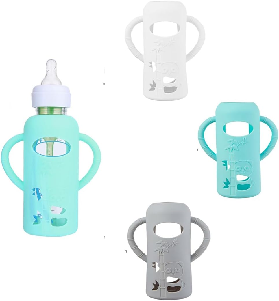 3 Pack Silicone Sleeves for Dr. Brown'S Glass Baby Bottles - anti Breakage Baby Bottle Holder, Compatible with Dr. Brown'S Newborn Glass Bottles,With Silicone Handles,4 Oz (White+Blue+Grey, 120Ml) image number 5