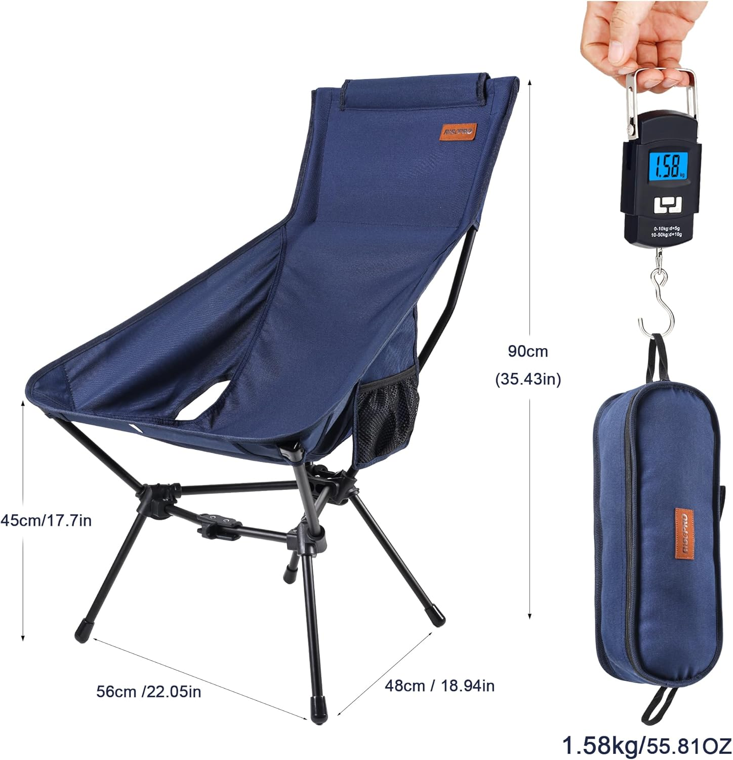 RISEPRO Upgraded Outdoor Camping Chair Portable Lightweight High Back Folding Camp Chairs with Sturdy Triangular Structure & 2-Sided Pocket for Outdoor Backpacking Hiking Travel Picnic Fishing Blue image number 1
