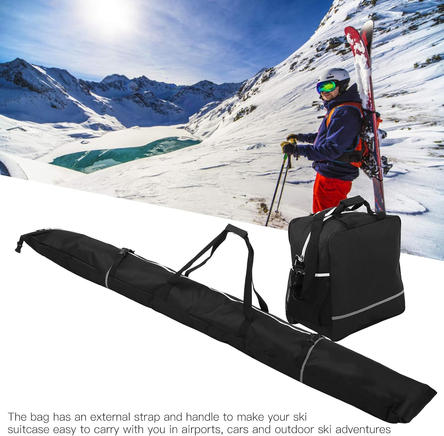 Ski Bag and Ski Boot Bag Combo, 2Pcs Adjustable Waterproof Snowboard and Boot Bag, Skiing Accessories for Men, Women, Adults, and Children image number 6