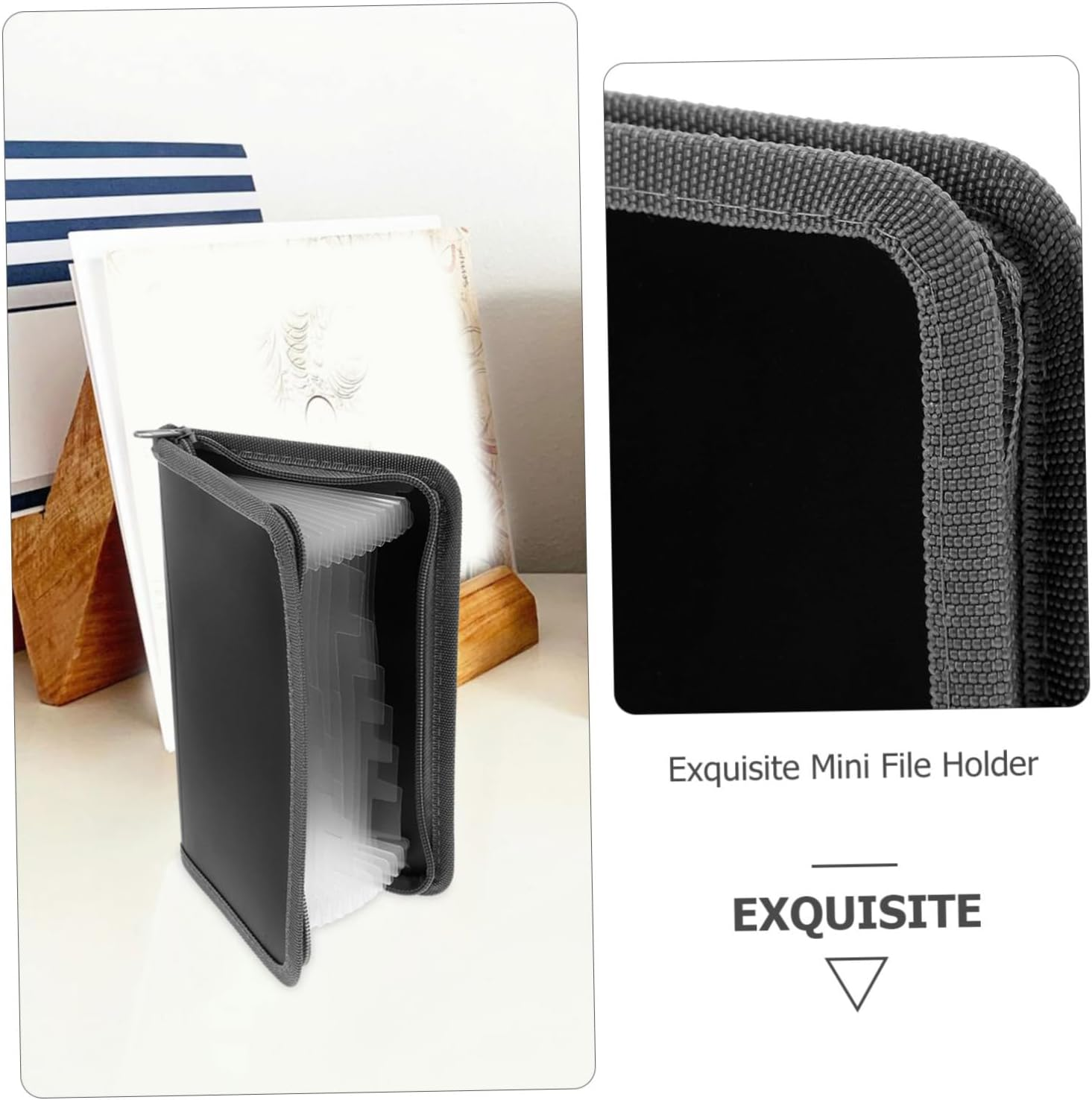 JEWEDECO Mini Accordion File Organizer A6 Zipper Expanding Receipt Holder Portable Travel Document Organizer Small Bills Folder PVC Inner Pages and Grey Edging image number 1