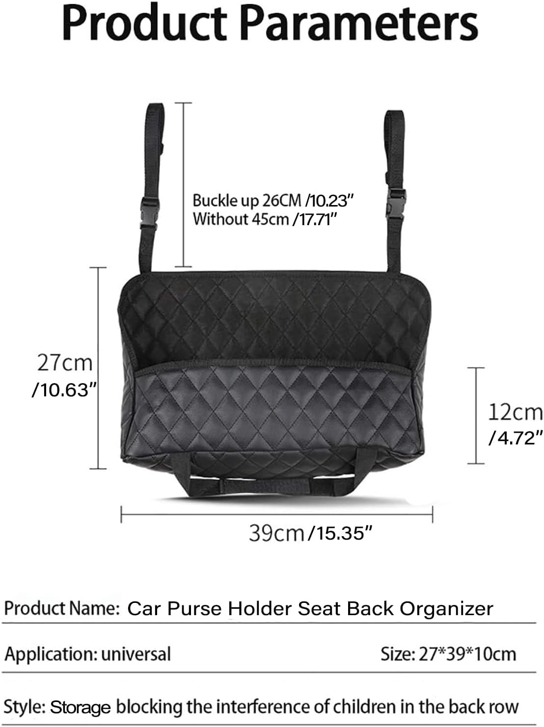 Car Purse Holder - Durable Leather Seat Back Organizer, Front Seat Storage Barrier, Pet & Kids Driver Storage Netting Pouch - Black image number 6