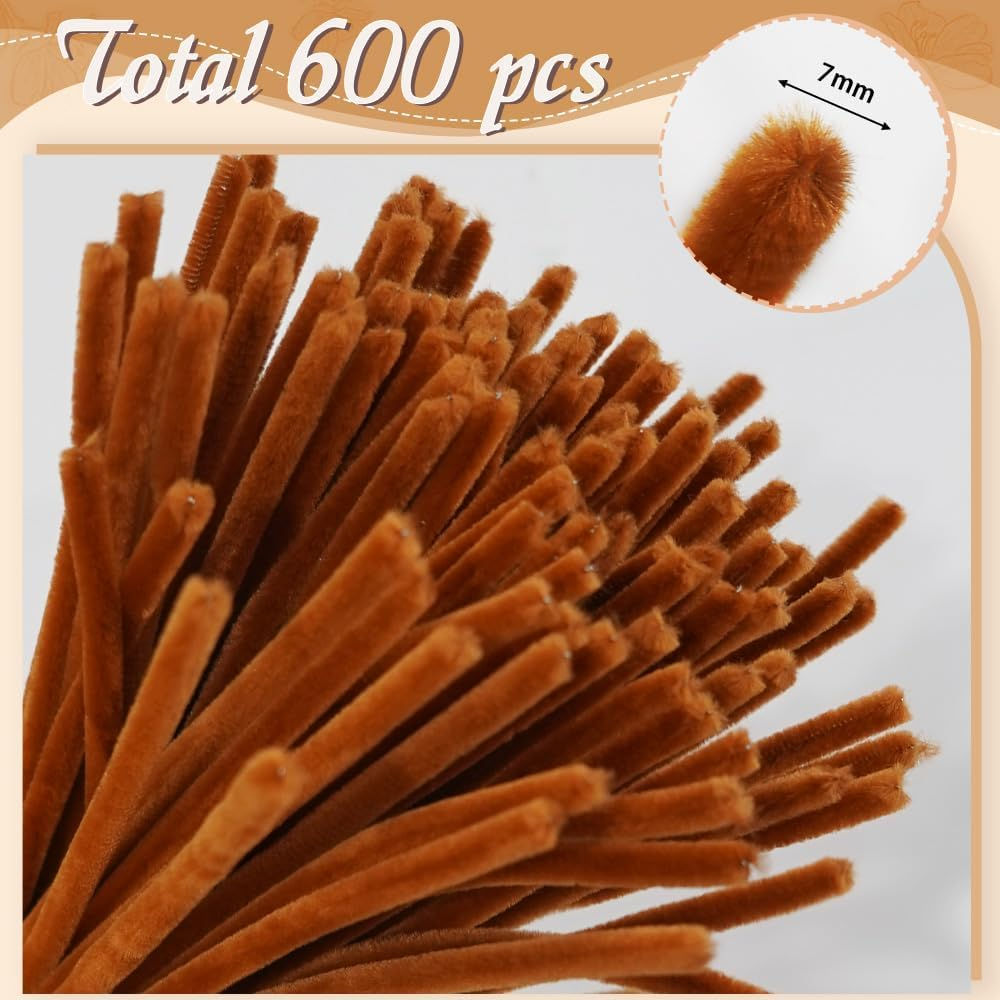 620 Pieces Pipe Cleaners Set, 600 Pcs Brown Chenille Stems with 20 Pcs Flower Stems, Craft Supplies Bulk for DIY Art and Craft Projects Creative Wrapping Party Decorations(Brown Series) image number 3