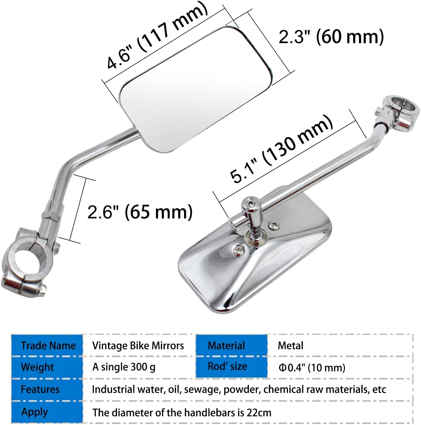 Vintage Bike Mirror Metal Bicycle Mirrors for Handlebars Rearview Cruiser Electric Side Stainless Steel Frame the Retro Parts FG-F1 image number 2