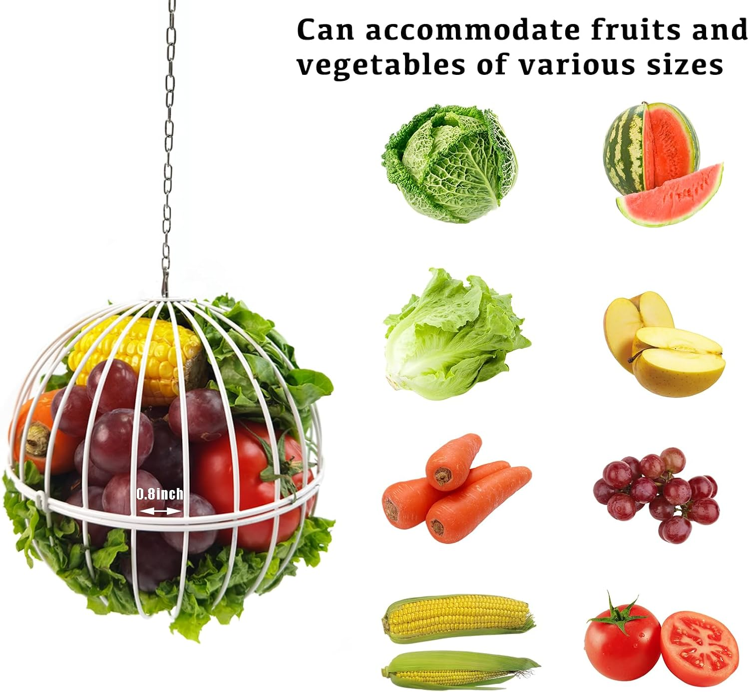 Hanging Chicken Feeder - 7.1 Inch Large Iron Chicken Veggie Treat Ball - Sturdy Chicken Treat Holder with 15.7 Inch Hanging Chain - White - 2Pcs Black image number 2