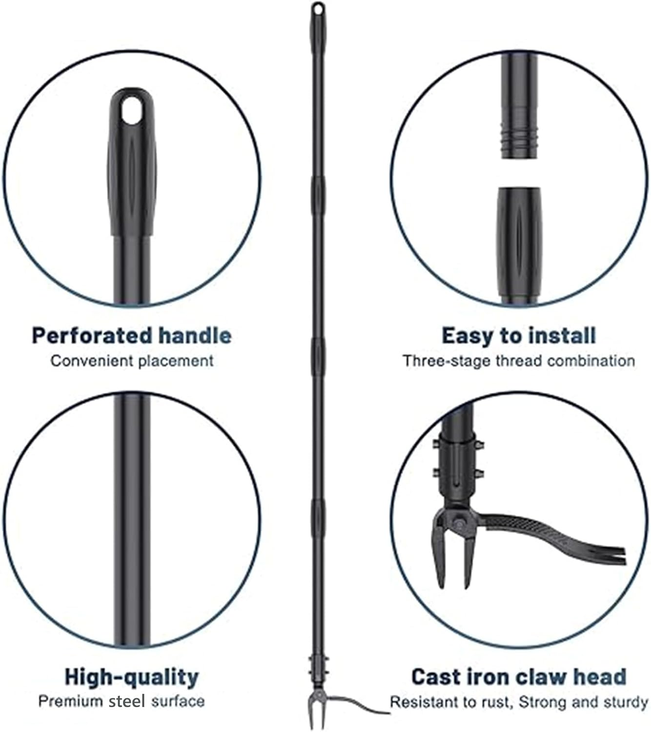 1.2M Weed Puller with 4-Claw Steel Head, Long Handle Weed Remover Hand Weeder Tool, 3 Lengths of Adjustable Garden Weeding Tools for Lawn Garden, Manual Weeding Tool without Bending or Kneeling (1.2M) image number 2