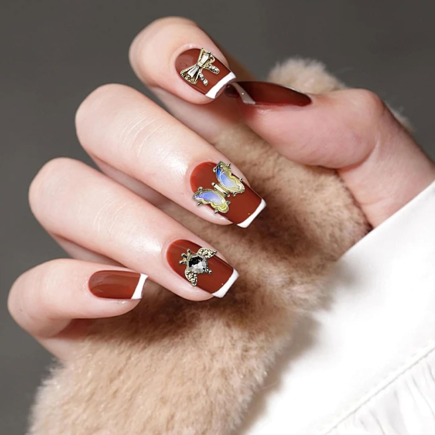 Nail Art Hearts and Bows,50Pcs Mixed 3D Gold Pearl Rhinestones Bowknot Luxury Dangle Nail Art Charms (C Mixed Pattern Gold) image number 6