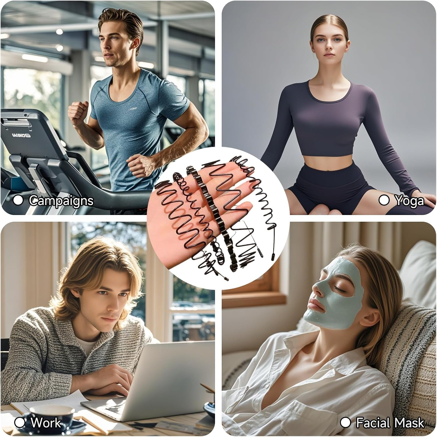 LMXMGRG 6 Pcs Metal Hair Band for Men Unisex Wavy Headbands Outdoor Sports Headbands Hair Bands Unisex Black Elastic Non Slip Headwear Accessories image number 5