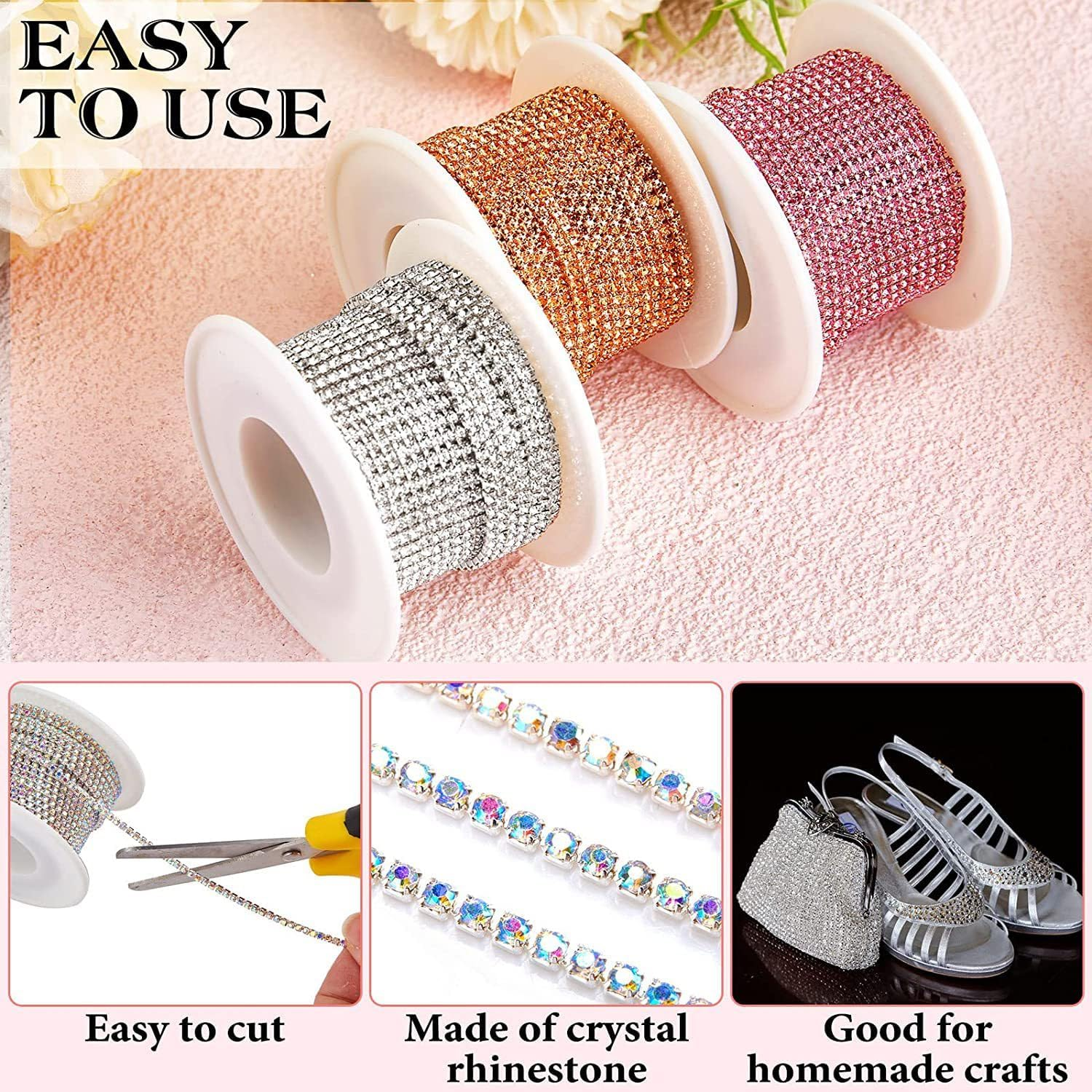 11 Yards Crystal Rhinestone Trim Ss16/4.0Mm Close Chain Trim for Sewing Crafts, Claw Rhinestone Chain for Ideal Wedding Party DIY Decoration (Silver) image number 2