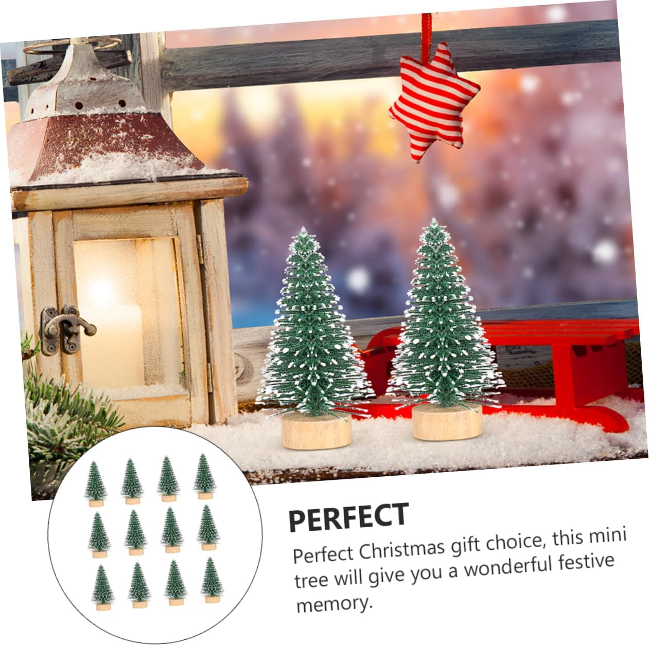 Outanaya 12Pcs Mini Christmas Tree Ornaments Natural Cedar Material for Xmas Tree Decor and Tabletop Display image number 2