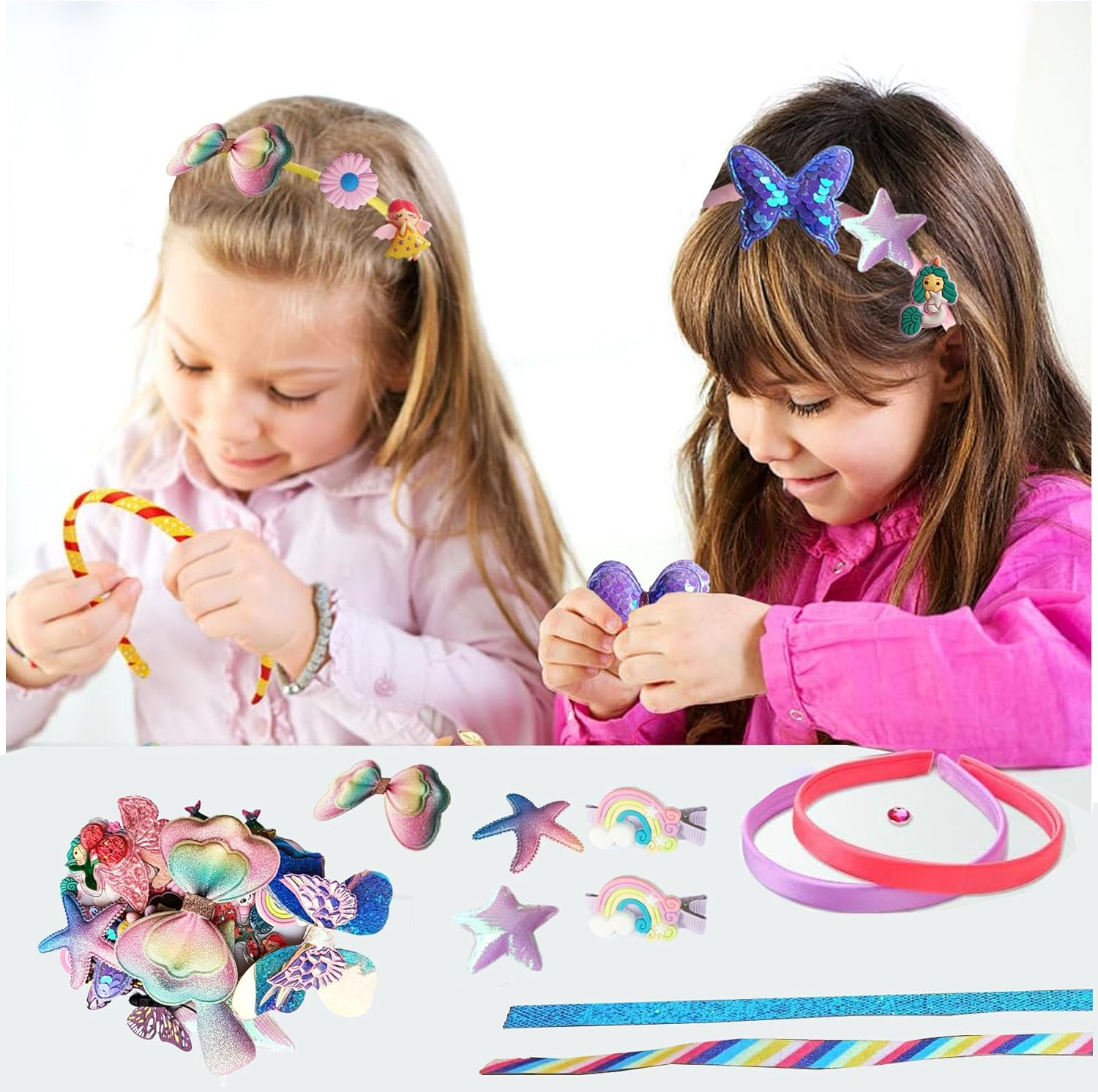 YELINTIAN Headband Making Kit for Girls, DIY Headbands for Crafts, Make Your Own Fashion Headbands for Kids, Hair Accessories for Girls 8-12 Little Children'S Art & Craft Gifts(55Pcs)