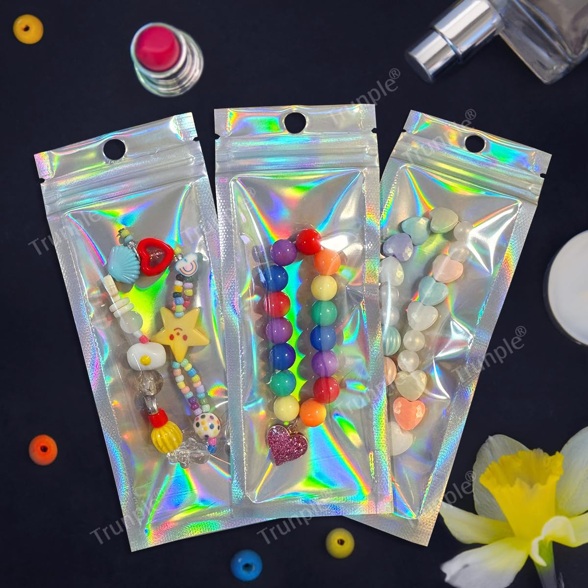 Smell Proof Bags & Resealable Foil Pouch Bag [100 PCS ] Great for Party Favor Food Storage (Holographic Color, 2.4X5.9") image number 3