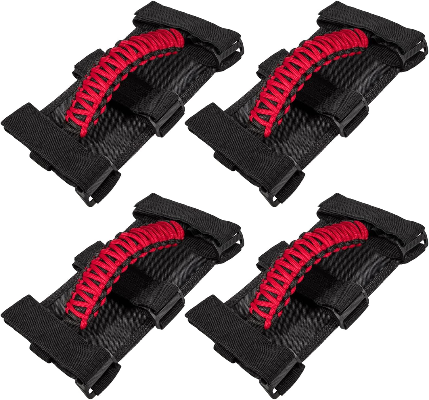 4 X Roll Bar Grab Handles Grip Handle for Jeep Wrangler JK JKU JL JLU TJ YJ Sports Sahara Freedom Rubicon Unlimited Gladiator JT 1955-2023 UTV ATV Premium 550 Paracord Interior Accessories (Red) - Green image number 5