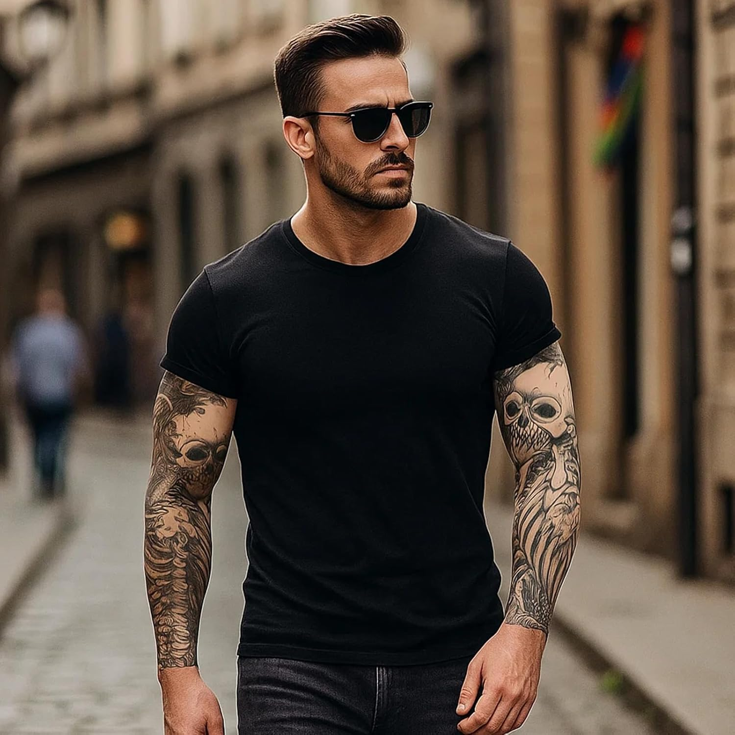 4 Tattoo Sleeves for Men and Women, Fake Tattoo Sleeve with Unique Designs, Stretchable and Breathable Fabric, Ideal for Halloween Parties, Costume Events, and Cosplay image number 1