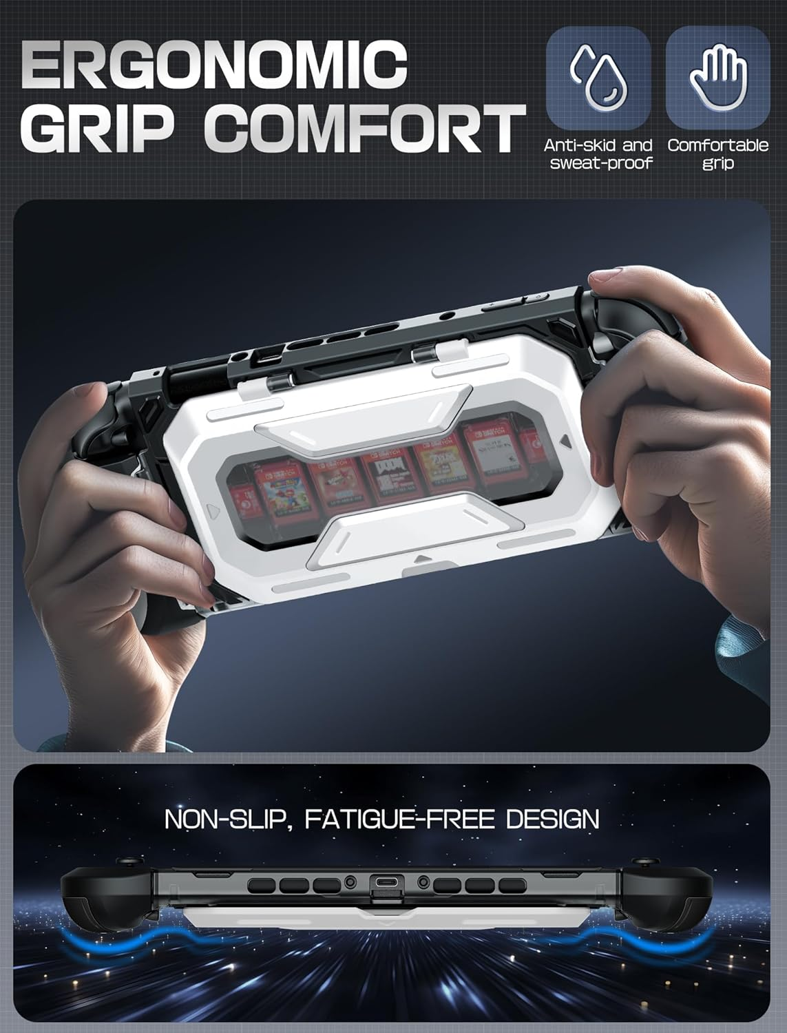 Mumba Dockable for Nintendo Switch 2 Case with Flip Stand, [Titan] Ergonomic Switch 2 Grip Protective Cover Holds 5 Game Cards & 2 TF Cards TPU Accessories and Quick-Release Joy-Con Design (White) - White image number 2