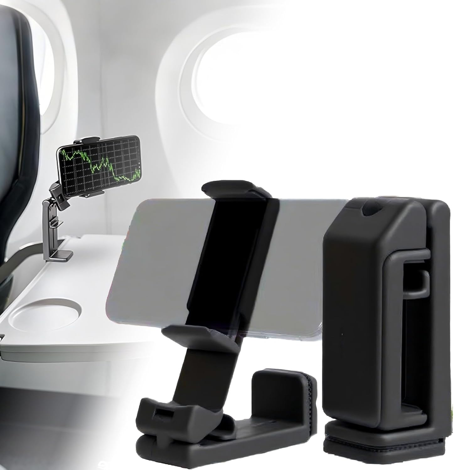 Portable Universal Foldable Phone Mount - 360&deg; Rotatable Airplane & Travel Phone Holder | Hands-Free for Flights, Car, Desk, Shower | Secure Grip for Iphone, Samsung & All Smartphones (5-7") (Black)