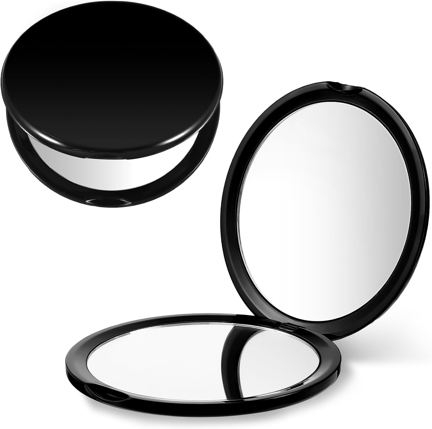 Bremorou Small Mirror for Purse, Compact Mirror for Purses, Double-Sided Magnifying, Portable Travel Makeup Mirrors, Mini Pocket Mirrors for Men and Women, round Black image number 1