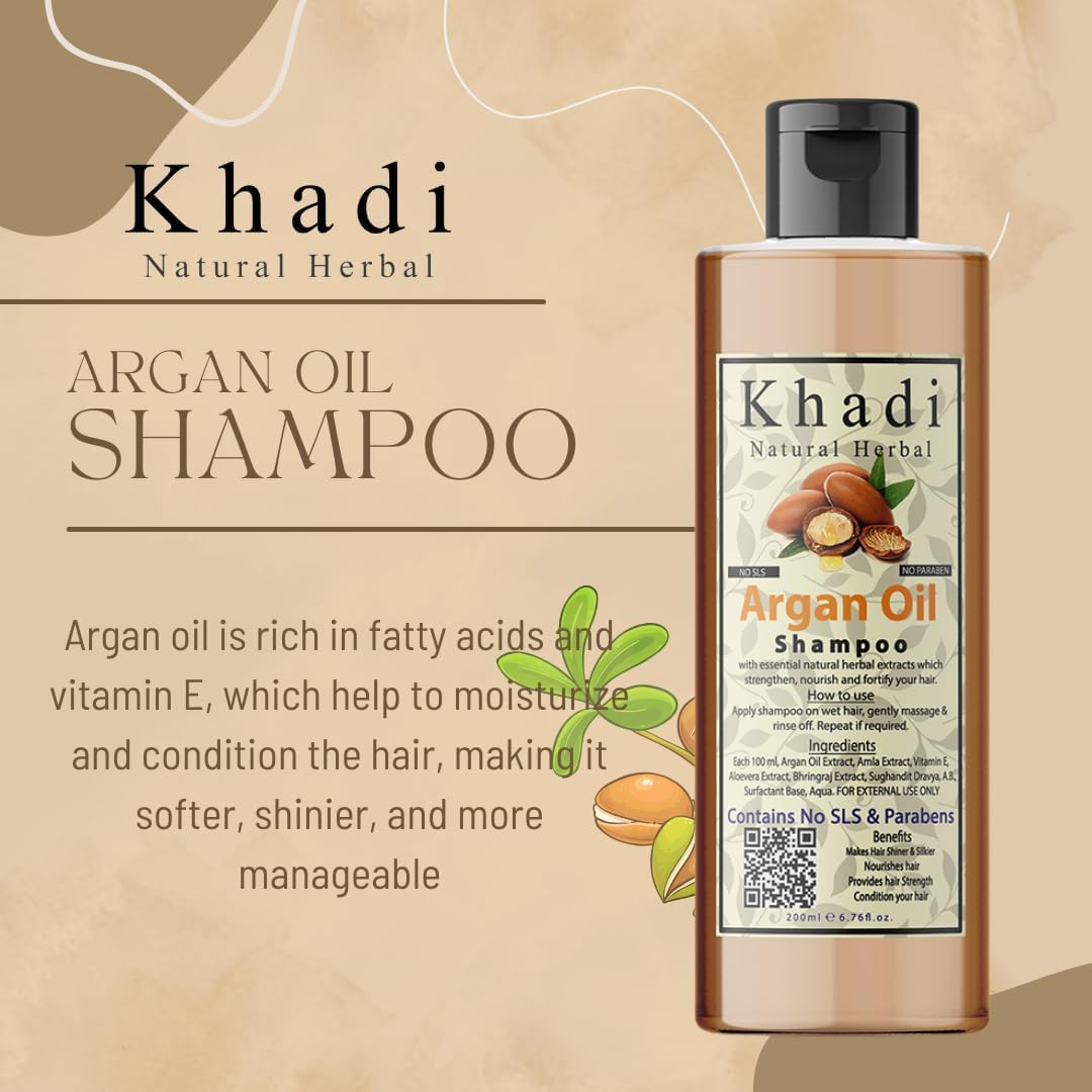 Khadi Natural Herbal Moroccan Argan Hair Shampoo with Organic Argan Oil (No SLS & Paraben), 200Ml (Argan Oil Shampoo) image number 1