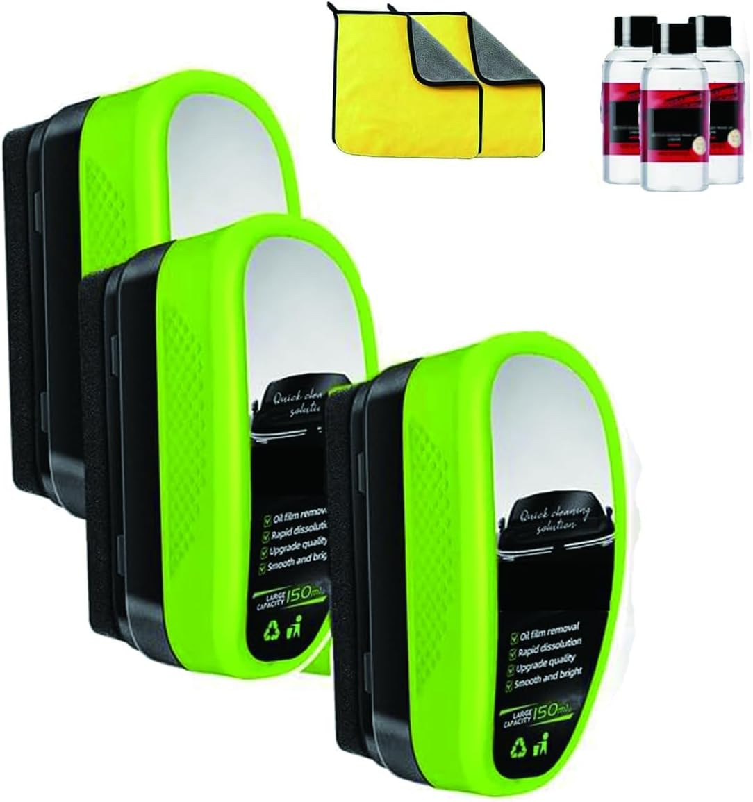 3Pack Automotive Oil Film Cleanings Brush, Green Oil Film Wipe, Glass Cleaning Board for Windshield, Glass Oil Film Remover Brush for Car, Prevents Rain and Fog Cleaning Glass Brushs image number 3