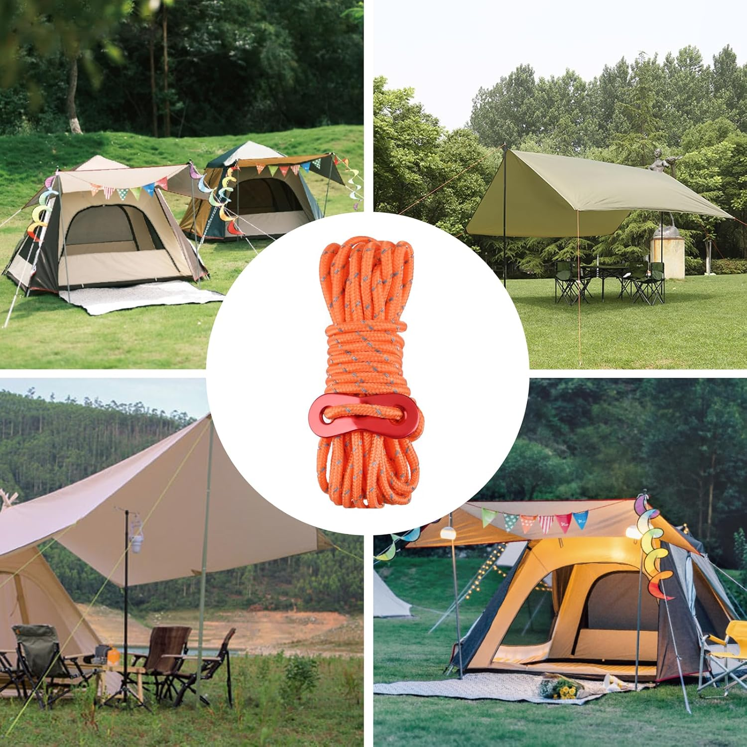 TRIWONDER Reflective Nylon Cord with Rope Adjusters, Tent Guyline Paracord Camping Rope for Tent, Tarp, Outdoor Packaging, Green - 6 Pack image number 1