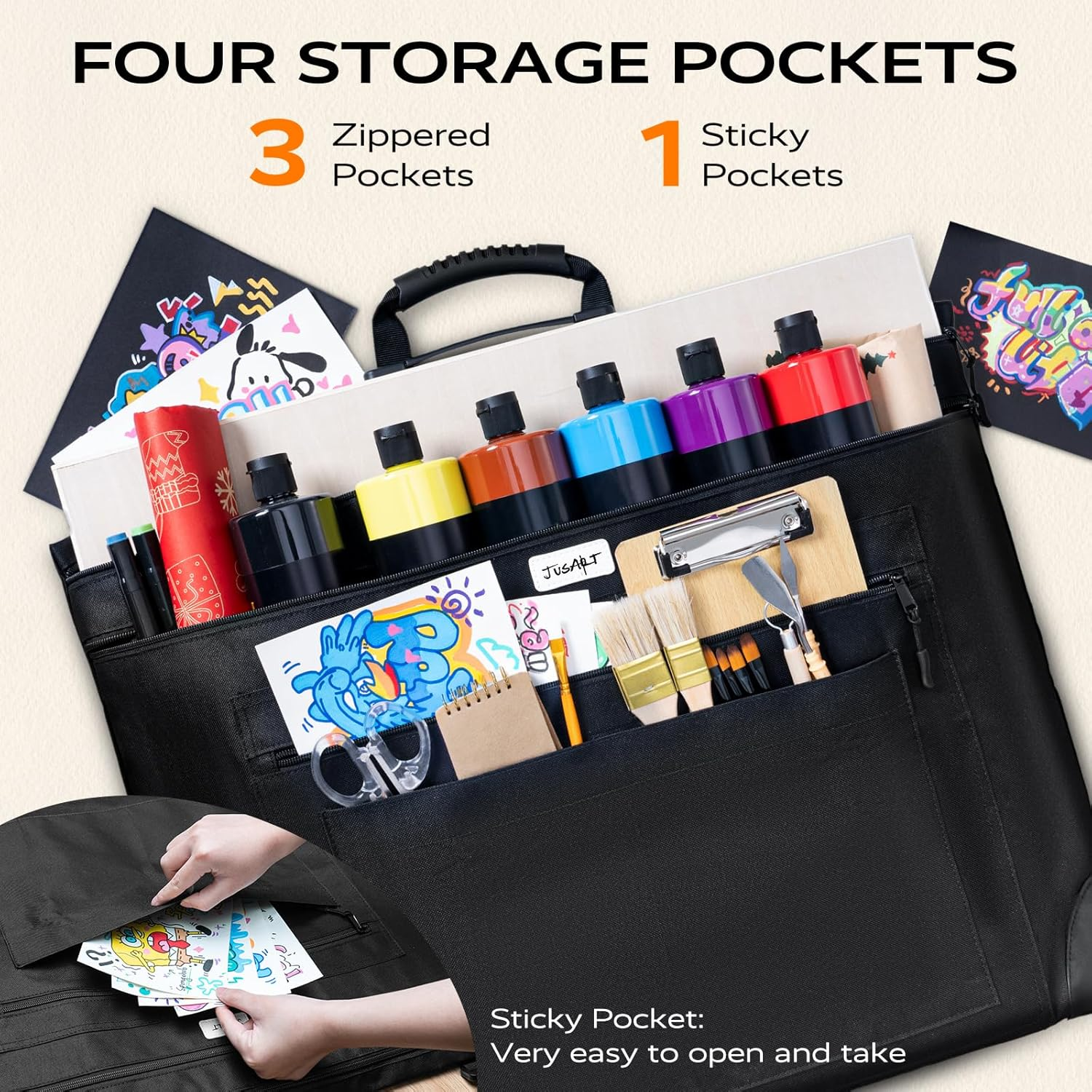 Jusart Art Portfolio Bag, 18X24 Light Weight Portfolio Folder Case with Adjustable Shoulder Strap, Leather Corners, Waterproof Carrying Storage Case for Artwork, Poster, Sketching, Drawing image number 1