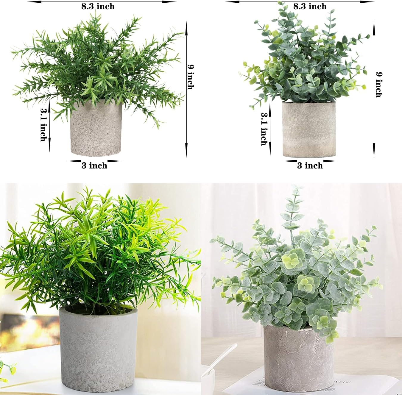 4 Set Artificial Plants Indoors Potted, Small Fake Plants in Pot Eucalyptus Rosemary Succulents for Home Decor Desk Bedroom Kitchen Office Decoration (4 Pack-A) image number 1