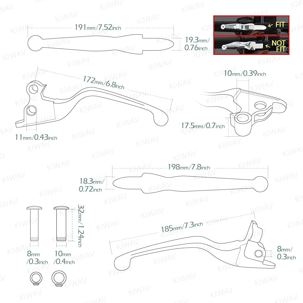 Kiwav Hydraulic Brake and Cable Clutch Hand Control Levers Clean Look Chrome Compatible for Harley Davidson '15-'24 Softail&reg; Models image number 3