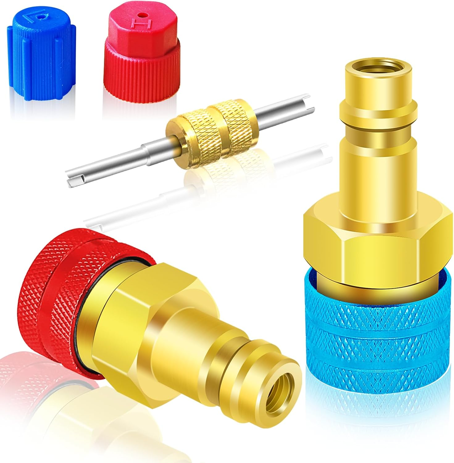 R1234Yf to R134A Adapter, 1234Yf to 134A Adapter Kit, R1234Yf to R134A Conversion Adapters, High/Low Pressure Side R134A Adapter Convert to R1234Yf, for Car Air-Conditioning R1234Yf System Charging