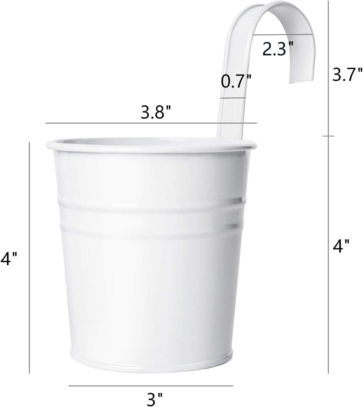 8 PCS Black Metal Hanging Flower Pots Iron Bucket Planters for Balcony Railing and Fence &ndash; Decorative Flower Holders with Removable Hooks, 4 Inch (Black) image number 3