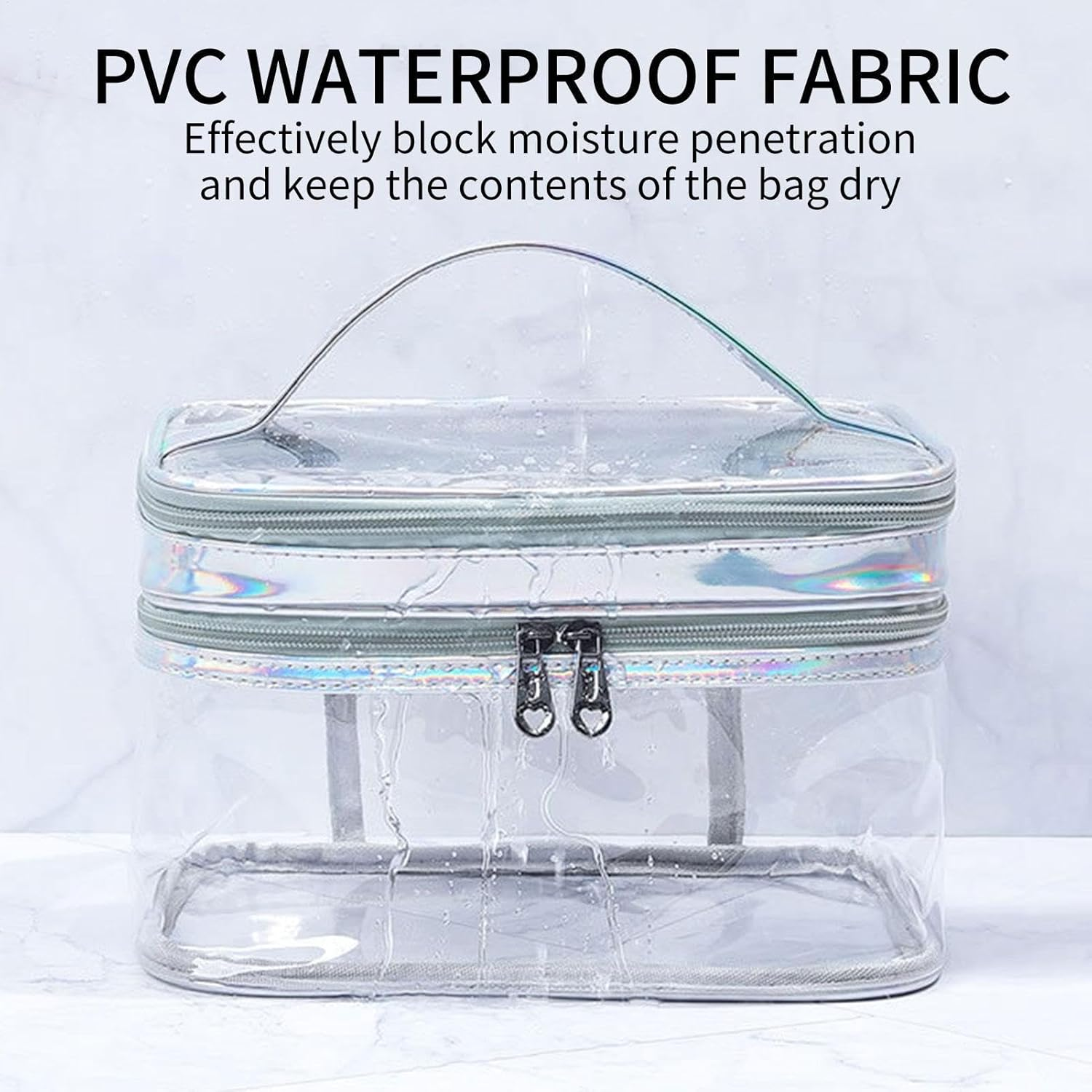 Double Layer Clear Cosmetic Bag Double Layer Clear Cosmetic Bag Transparent Large Cosmetic Bag, Silver, Siehe Beschreibung, See Description - Silver image number 2