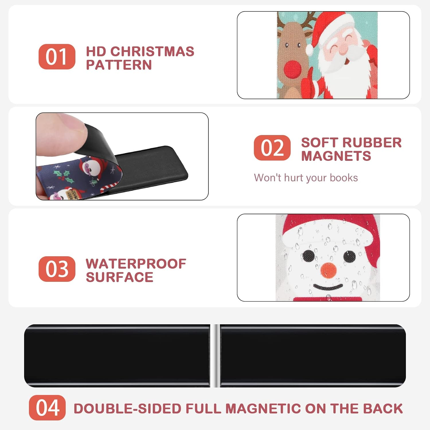 MWOOT 30Pcs Christmas Magnetic Bookmarks, Snowman Magnet Reading Book Marks Set, Double-Sided Cute Page Clips, Book Markers in Bulk for Kids Students Home School Stationery Supplies(15 Styles, 6X2Cm) image number 2