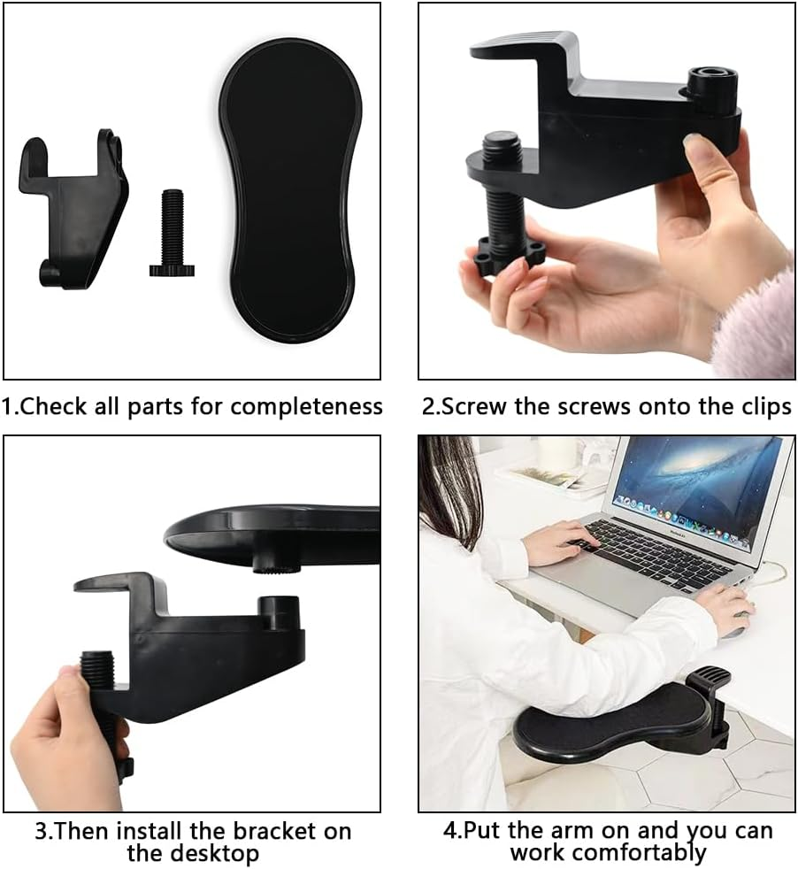 Computer Arm Rest for Desk, Adjustable Arm Rest Support for Computer Desk Ergonomics Rotating Armrest Support Extender, Keyboard Wrist Rest Pad with Mouse Wrist Rest for Office (Black) image number 6