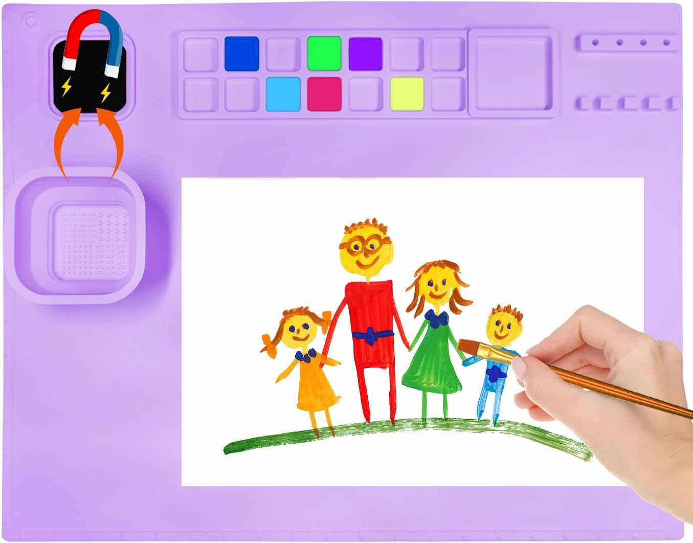 YBVABE Silicone Art Mat, 51 X 41Cm - Paint Mat with Scrubber Cup & 14 Color Dividers, for Art, Painting, Clay & DIY Creations, Blue image number 4