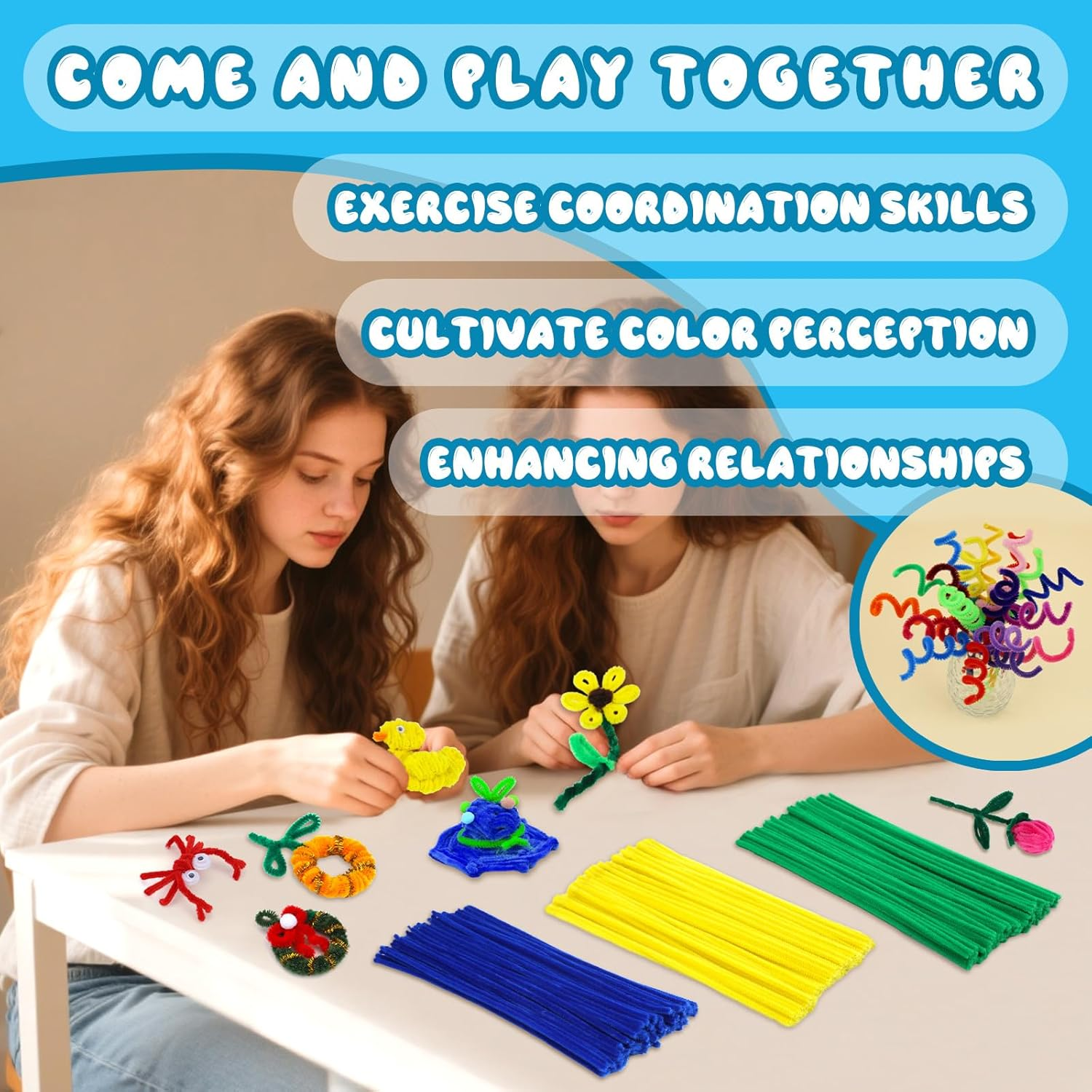 Pipe Cleaners, 100PCS Pipe Cleaners Craft Supplies, Light Blue Pipe Cleaners Bulk Fuzzy Sticks for DIY Art and Craft Projects Home Christmas Decoration image number 6