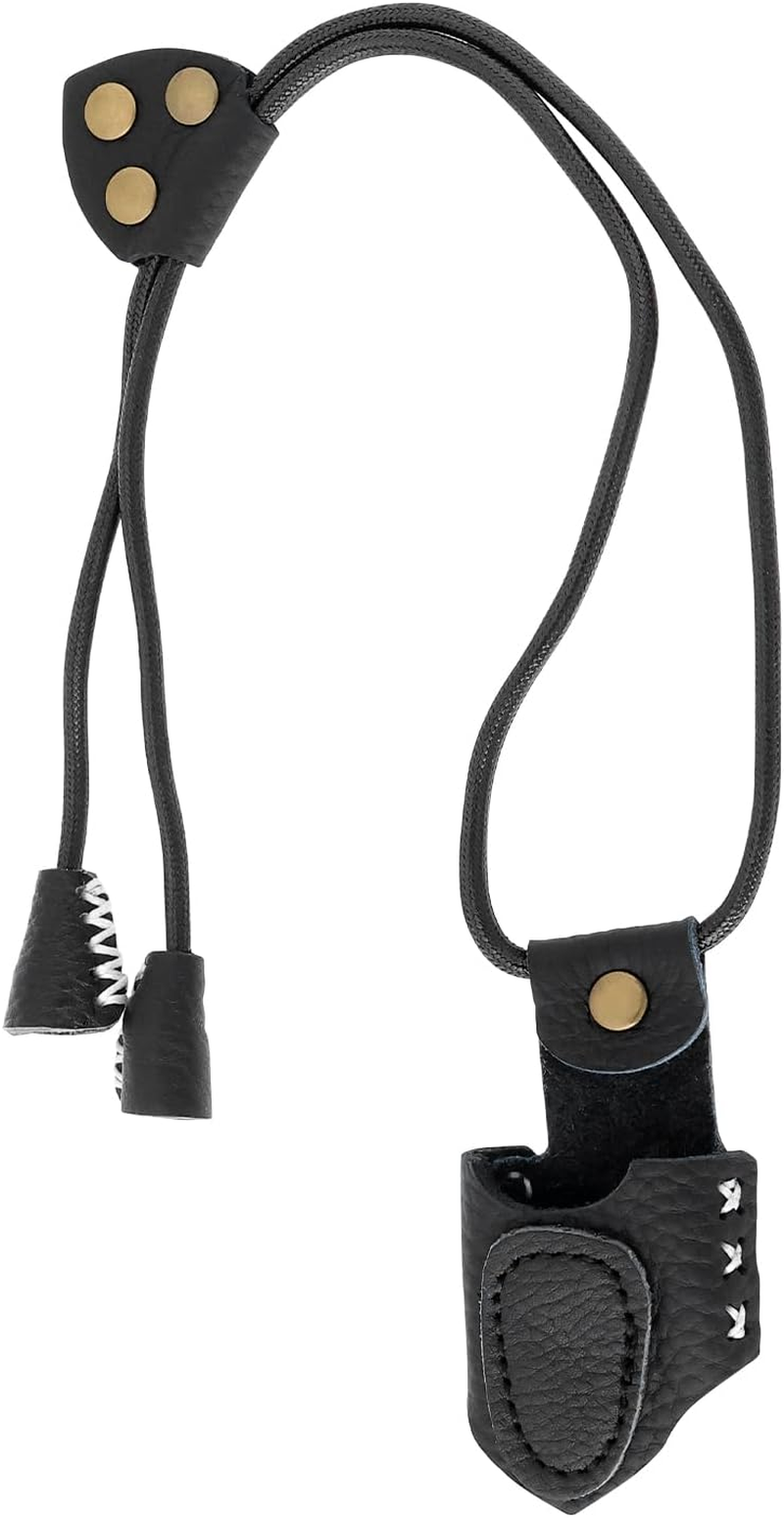 YINETTECH 1PC Archery Thumb Ring PU Leather Thumb Guard Ring with Rope Length 30Cm for Novice Archers Archery Competition Training Black image number 2