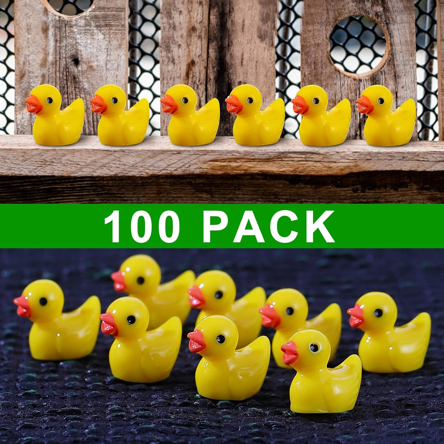 100 Pcs Mini Resin Ducks Bulk Tiny Set for Potted Miniature Decoration Garden Dollhouse Cake DIY Slime Kit Craft Charms Party Toys Yellow image number 6