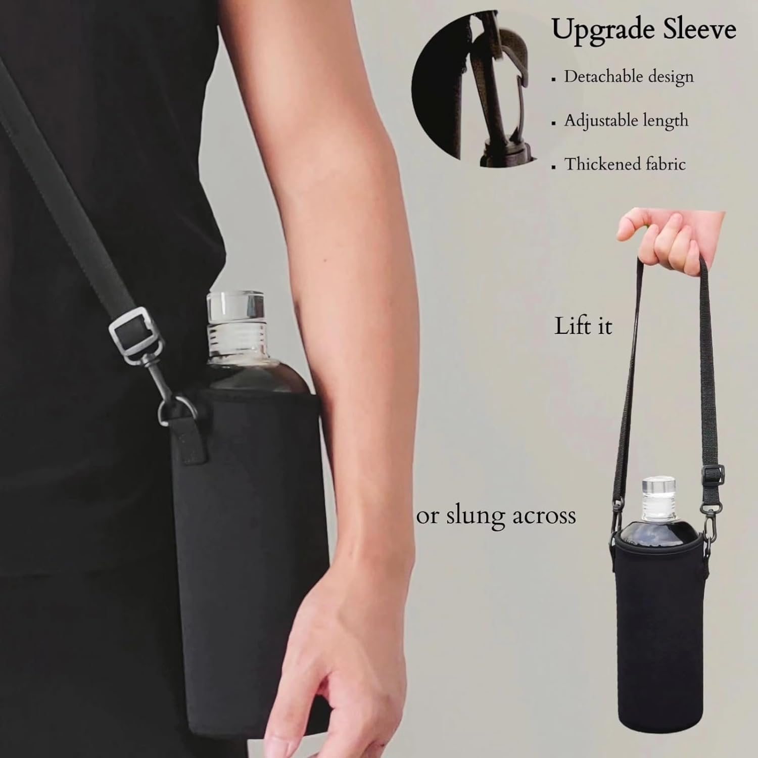 HENGFEI Borosilicate Glass Drink Bottle 1L, Clear Glass Water Bottle with Time Markings and Travel Sleeve, Glass Lid. (1 Litre Transparent) - 750Ml Transparent image number 2