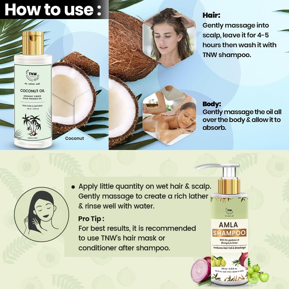 Tnw-The Natural Wash Hair Care Combo with Amla Shampoo & Coconut Hair Oil (Amla Shampoo + Coconut Oil) 300 Ml Ultimate Hair Care Kit for Strong and Healthy Hair