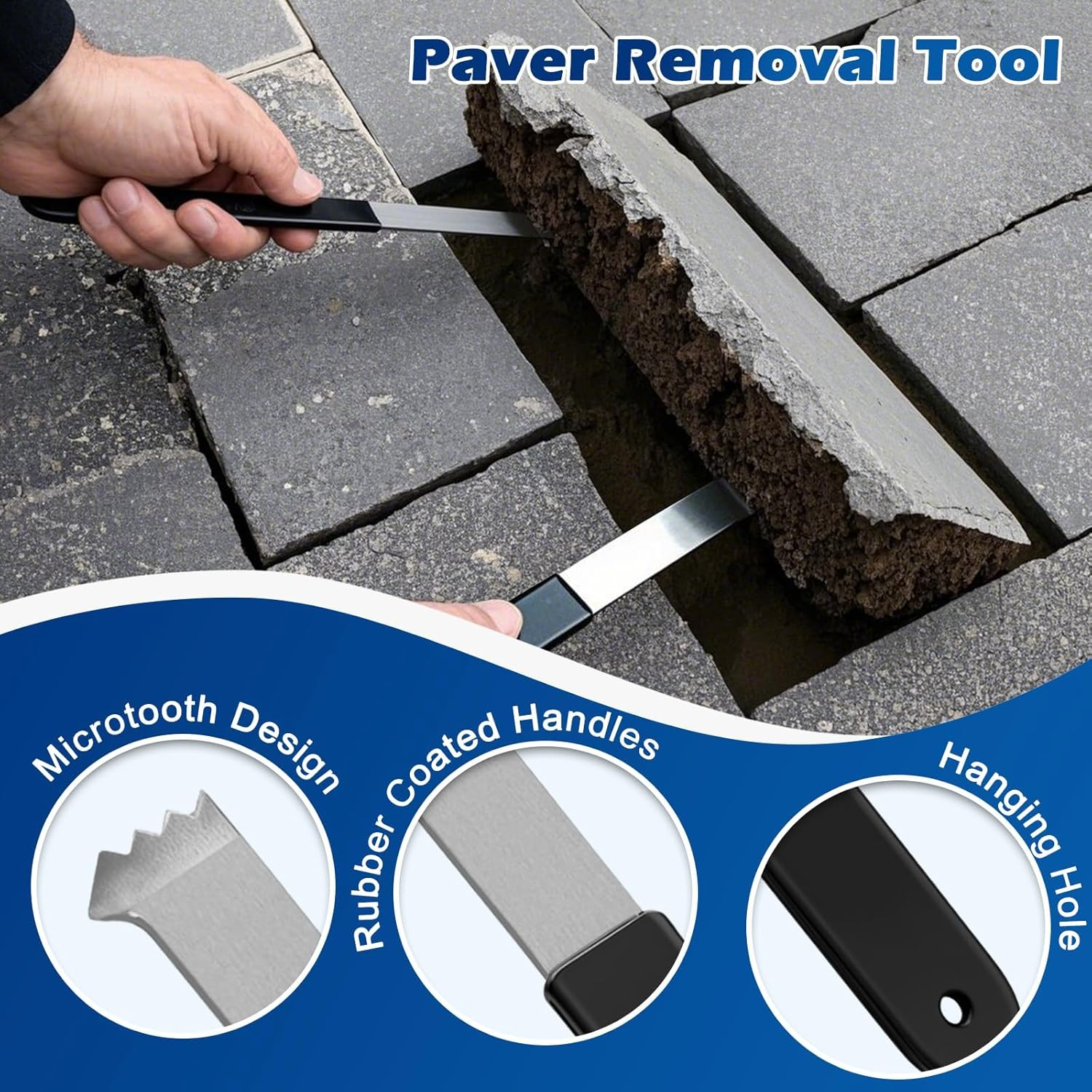 Paver Removal Tool, 2 Pcs Paver Removal Extraction Tool Set with Dual-Jointed Scraper, Micro-Tooth Grooves, and Anti-Slip Handle for Garden, Lawn, Patio, Brick Replacement image number 1