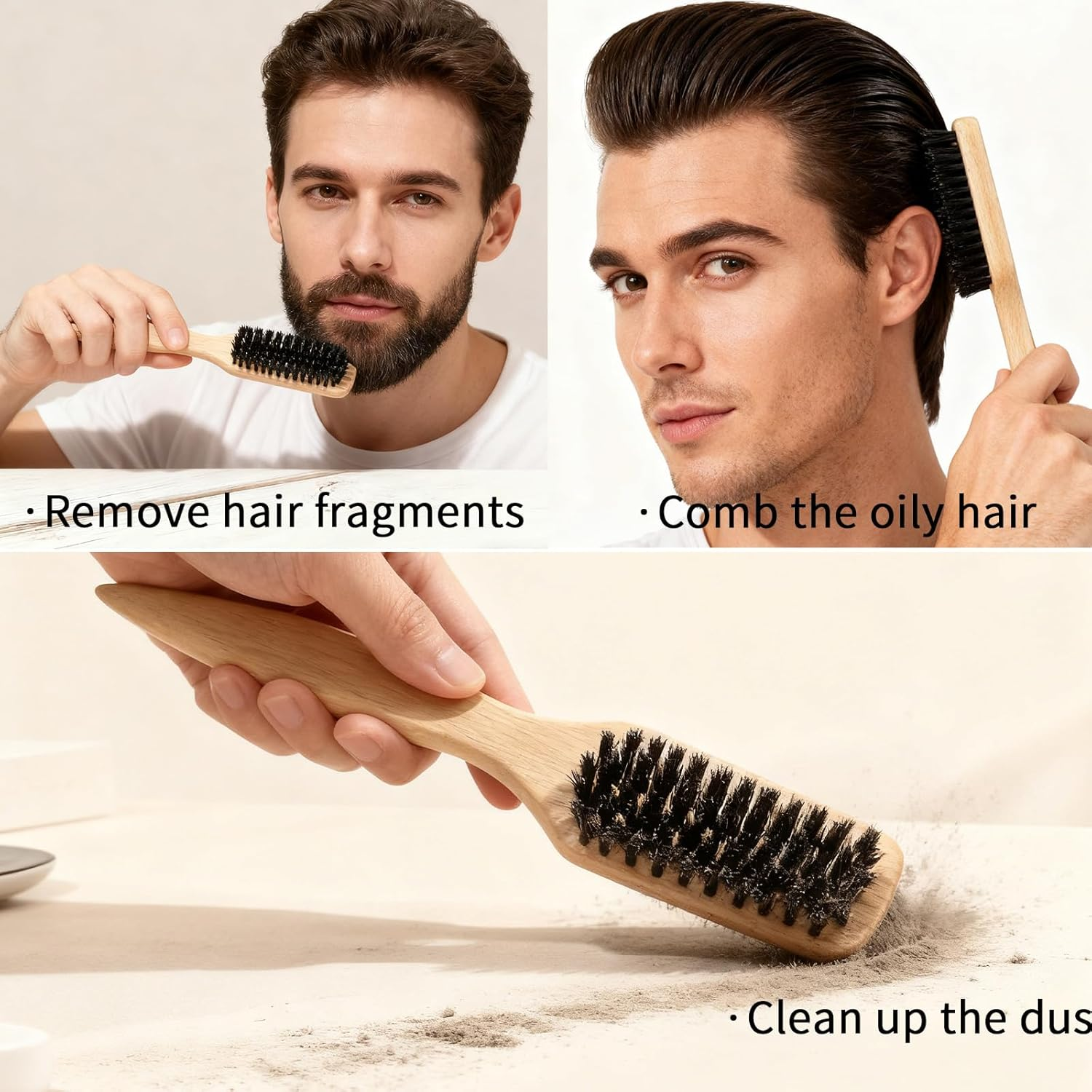 2Pcs Slick Back Brush, Boar Bristle Hair Brush Set, Pointed Tail Beard Brush, Wooden Handle Styling Brush, Hair and Beard Care Smooth Back Comb, Suitable for Men and Women image number 2