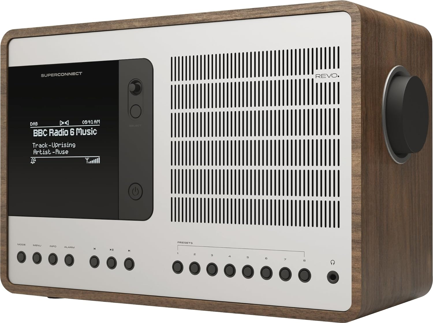 Revo Superconnect - Deluxe Multi-Format Table Radio with DAB/DAB+/FM, Internet Radio, Spotify Connect, DNLA Wireless Streaming, Bluetooth with Aptx & Ios/Android App Control - Walnut/Black