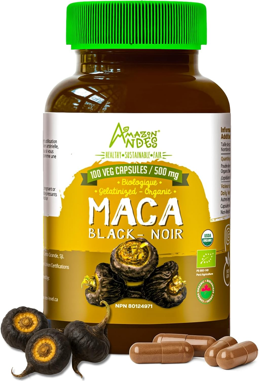 Black Maca Root Capsules Organic for Men | 1500Mg per Serving | 100 Vegan Capsules | Peruvian Supplement for Energy, Stamina & Vitality | Non-Gmo, Gluten Free, Gelatinized | Amazon Andes image number 5